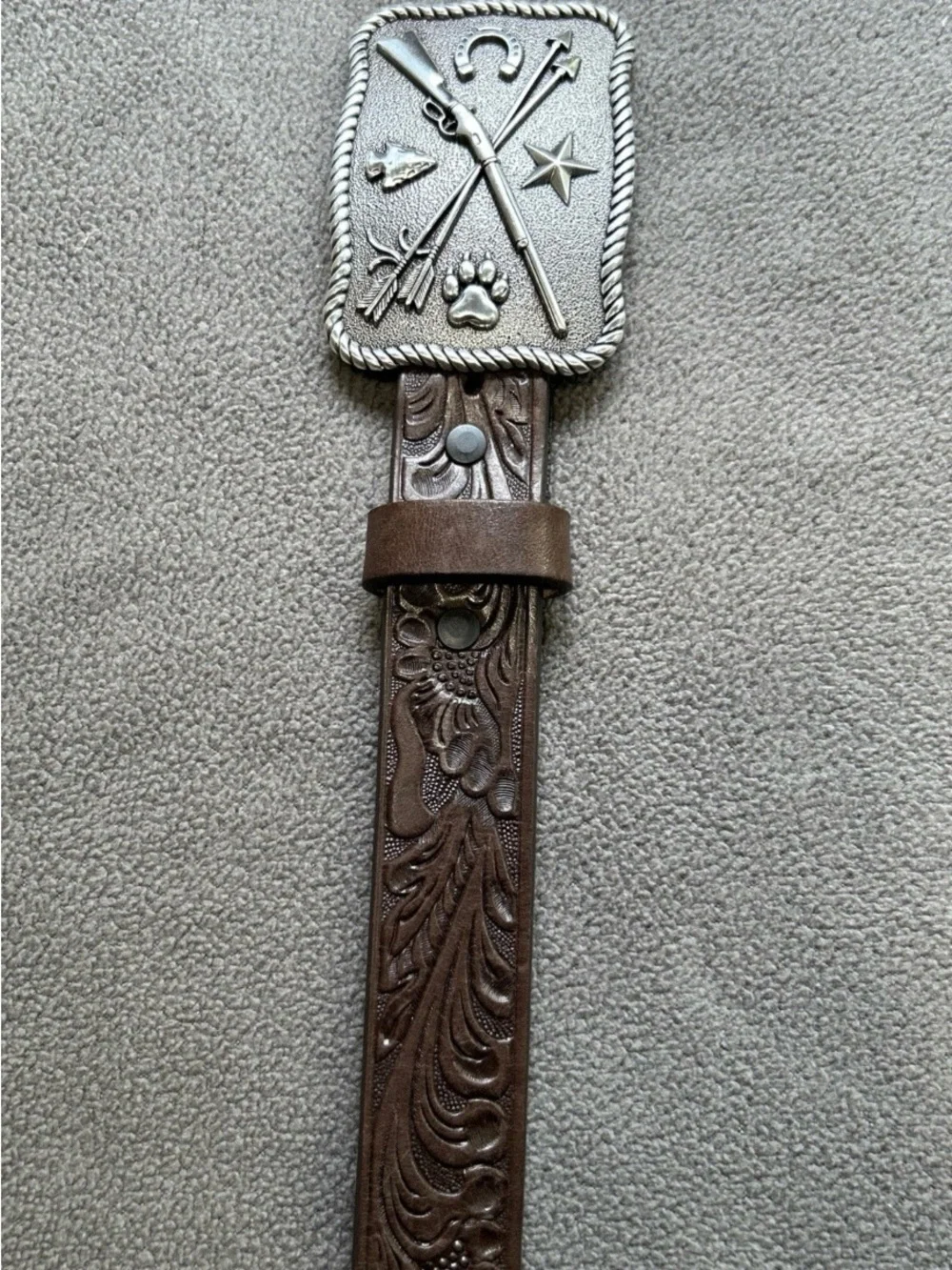 Tony Lama Kid’s Cowboys & Indians Belt Dark Brown Tooled Leather & Buckle 28